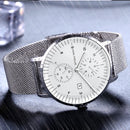 Mini foco luxo à prova dwaterproof água relógios masculinos calendário janela prata negócios relógio de quartzo pulseira aço inoxidável mãos luminosas 0052