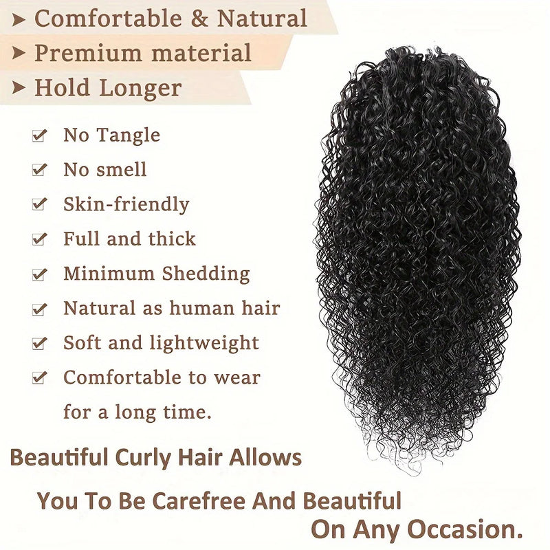 Extensões encaracolados perversos do rabo de cavalo do cabelo humano para mulheres, cordão, grampo-dentro