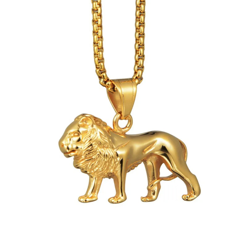 Punk South African Animal King Lion Pendant Gold Color Stainless Steel Chain Necklace for Women Men Africa Jewelry Male Gift