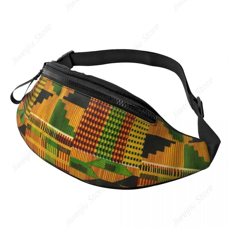 African Kente Cloth Design Fanny Pack for Men Women Africa Ethnic Pattern Crossbody Waist Bag Cycling Camping Phone Money Pouch