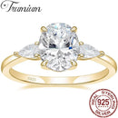 Trumium 3ct 925 prata esterlina anéis de noivado 3 pedras zircônia cúbica cz anéis de promessa de casamento alianças de casamento para mulheres