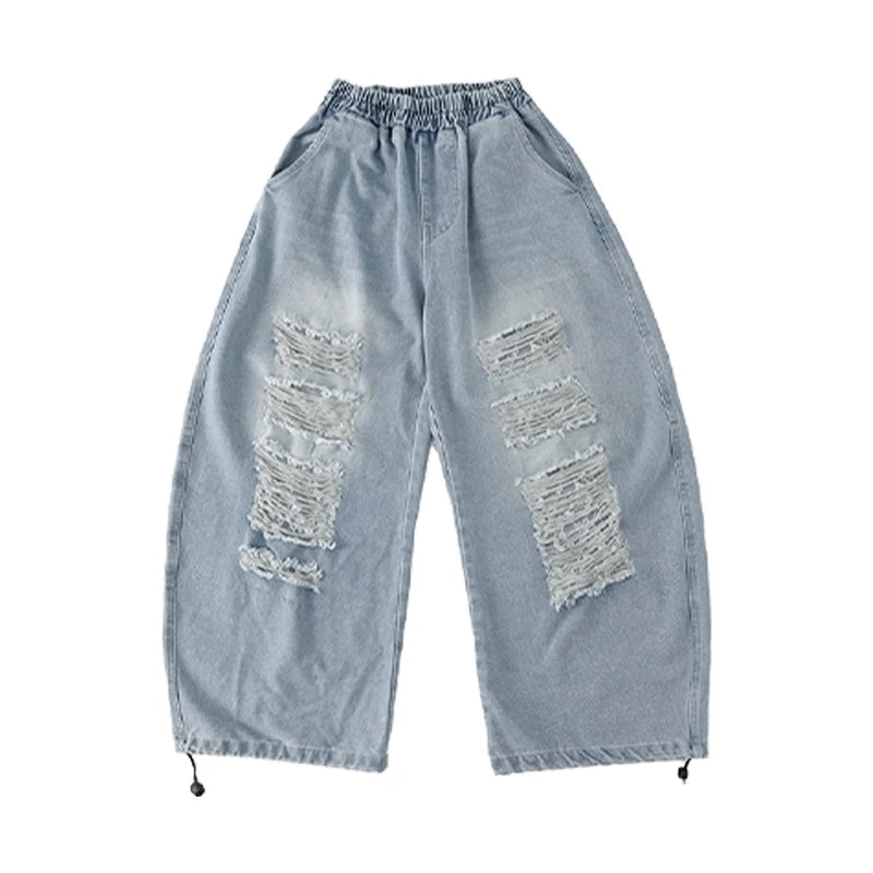 Children Jazz Dance Clothing Girls Kpop Outfit White Crop Top Denim Baggy Pants Fashion Hip Hop Costume Street Dance Wear 2485