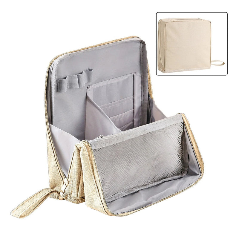Portable Vertical Cosmetic Bag Double Opening Large Capacity Storage Bag Multi-Purpose Oxford Makeup Pouch with Compartments