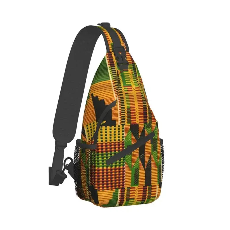 African Kente Cloth Design Sling Bag for Traveling Traditional Africa Ethnic Pattern Chest Crossbody Backpack Shoulder Daypack