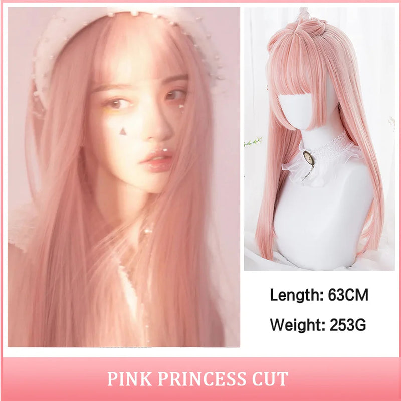 AOSI  20 Inch Fruit Green Long Straight Hair With Bangs Synthetic Heat-resistant Long Straight Hair Cos Wig
