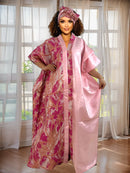 Vestido Dashiki africano de luxo para mulheres-bordado floral manga morcego vestido maxi solto