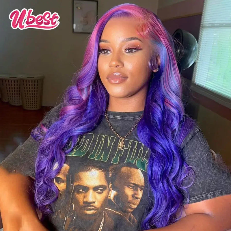 Purple And Pink Body Wave Lace Front Wigs For Women Human Hair Highlight 613 Wigs Pre Plucked 13X4 Human Hair Lace Frontal Wigs