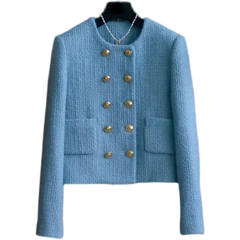 French style small fragrance short double breasted coat for women's spring and autumn new tweed top  harajuku