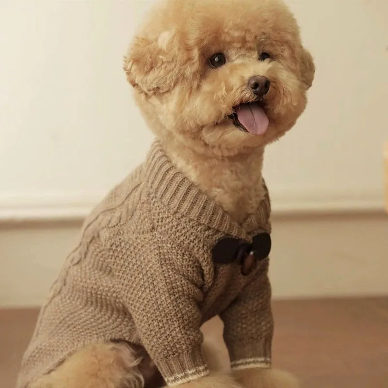Pet Schnauzer Sweater Winter Teddy Cowl Button Knit Sweater Cat Bichon Winter Warm Clothes Small Dog Soft Clothes