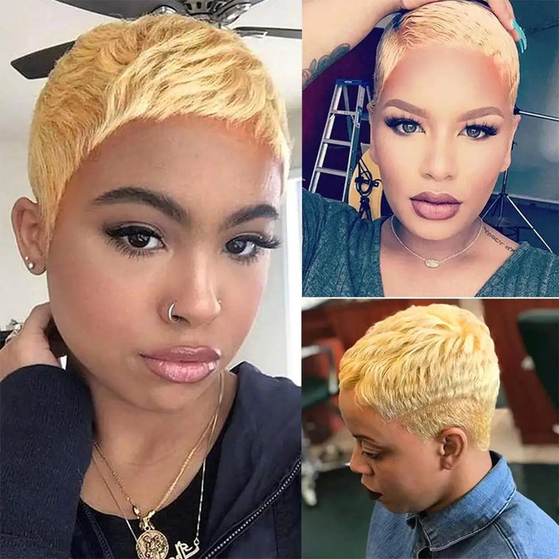 Human Hair Wig Pixie Cut Wig Short Straight Human Hair Wigs for Women Full Machine Made Wig 150% Density 4Inch