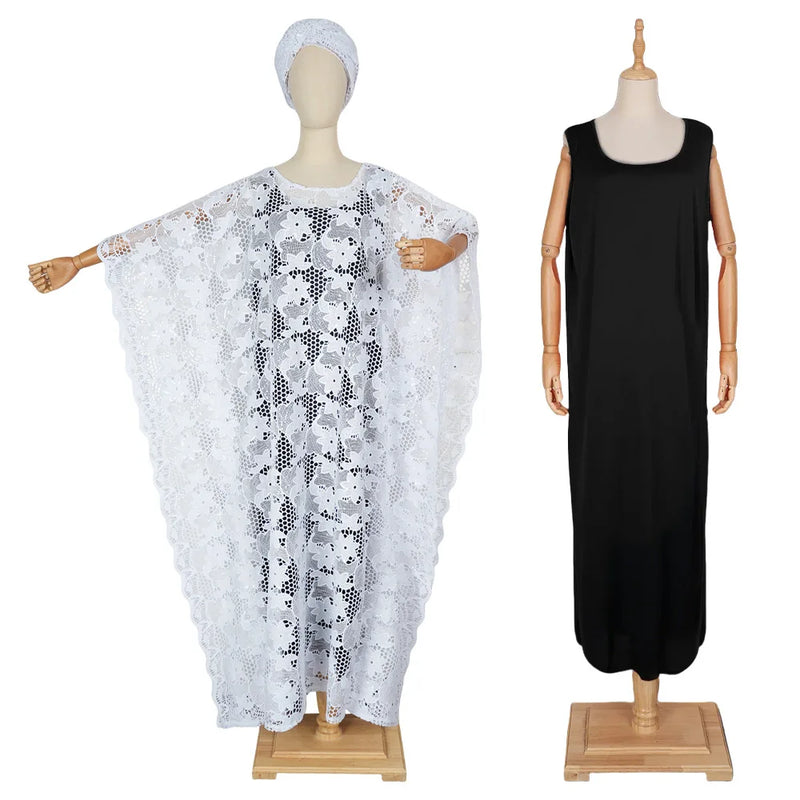 Elegant African Dresses for Women Muslim Fashion Boubou Abayas Robe Dashiki Ankara Lace Outfits Evening Gown Kaftan Maxi Dress