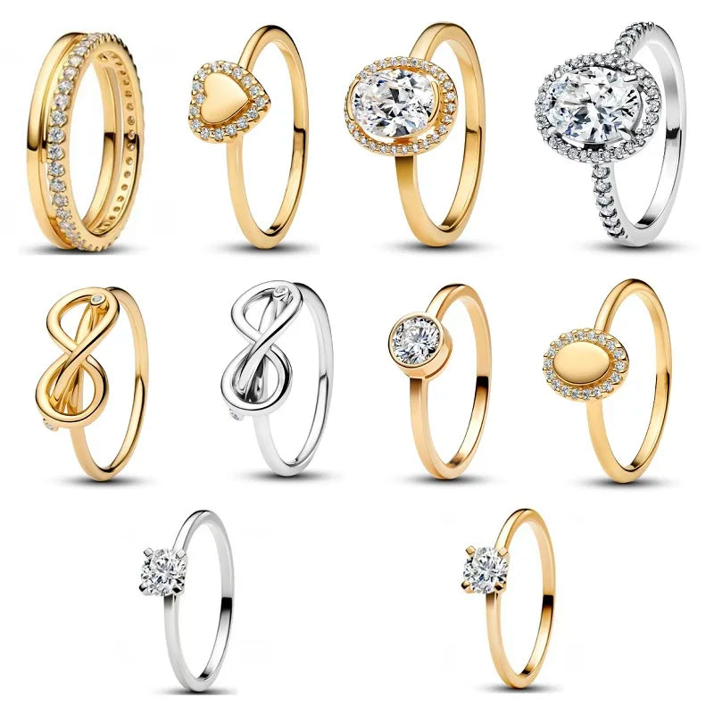 Novo real 925 prata esterlina moda design irregular coração redondo anel quadrado senhoras jóias finas acessório de noivado de casamento