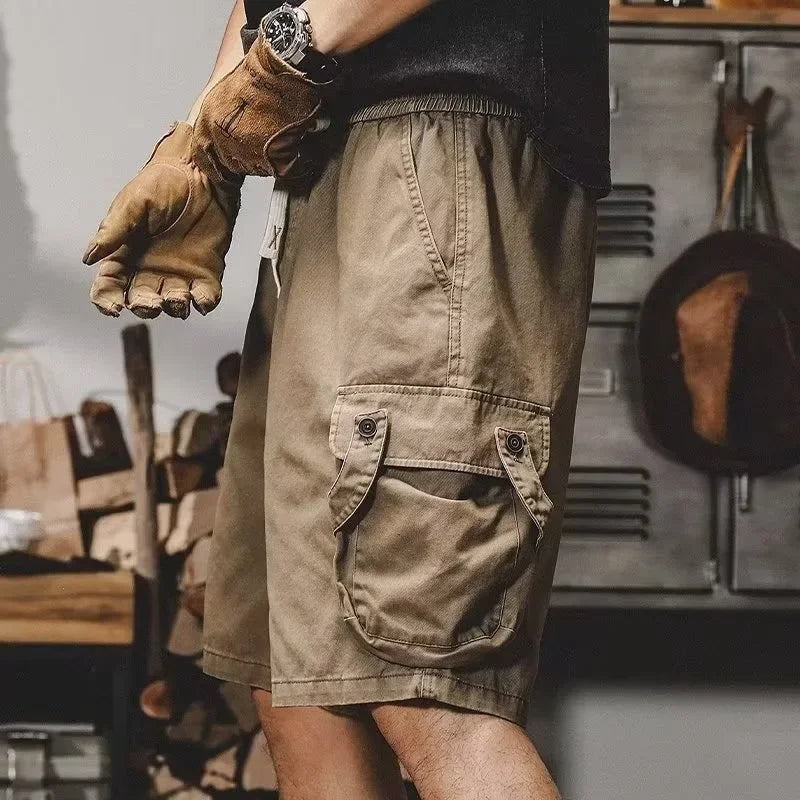 American Style Workwear Shorts Men's Summer New Multi-Pocket Solid Color Loose Trendy Sports Casual Five-Quarter Pants