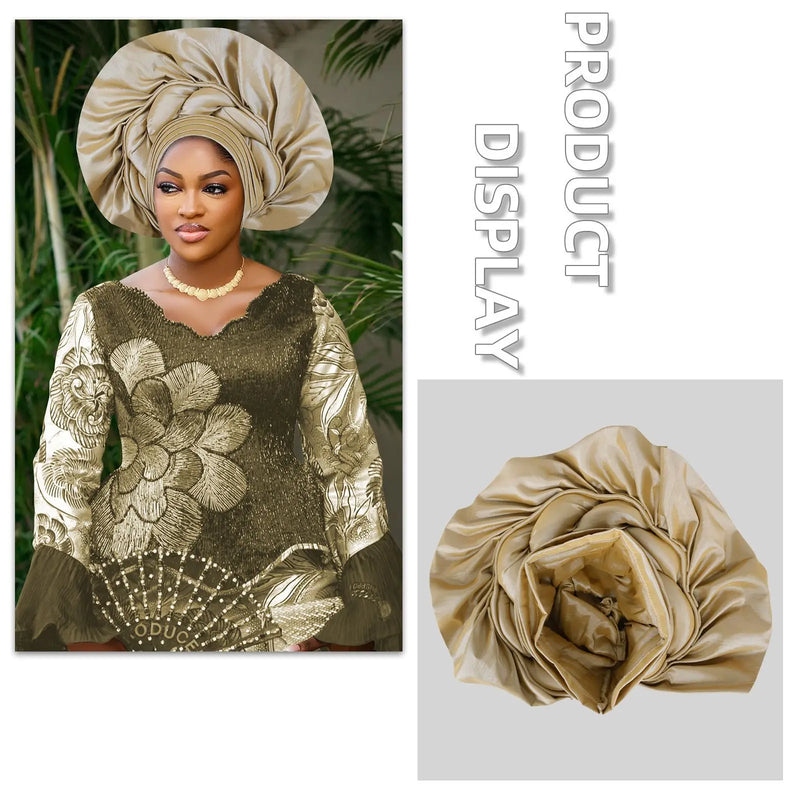 African Female Turban Cap Women Autogele Headtie Nigeria Fan Geles Wedding Party Head Wraps Headwear Bonnet Hijab Hat Headscarf