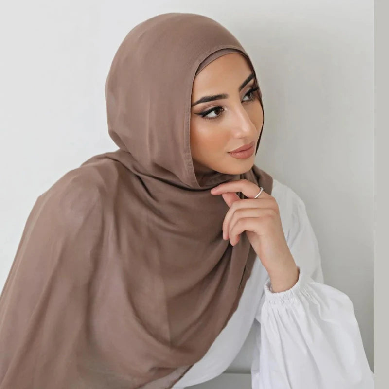 2pcs Set Modal Hijabs with Underscarf Caps Rayon Cotton Shawls for Women Plain Scarf Big Size Headscarf Islamic Turban Headband