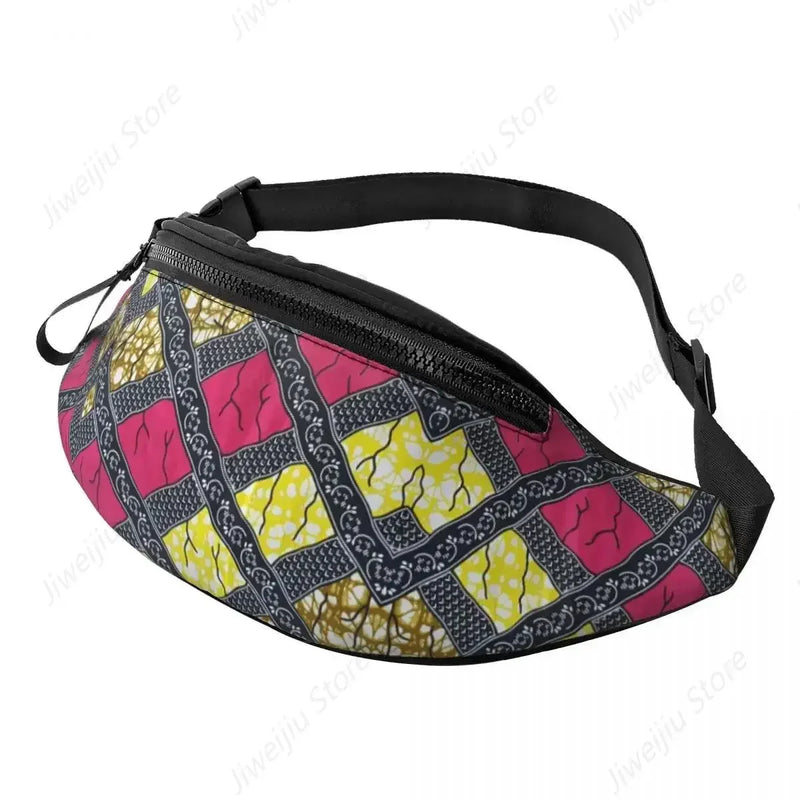 African Kente Cloth Design Fanny Pack for Men Women Africa Ethnic Pattern Crossbody Waist Bag Cycling Camping Phone Money Pouch