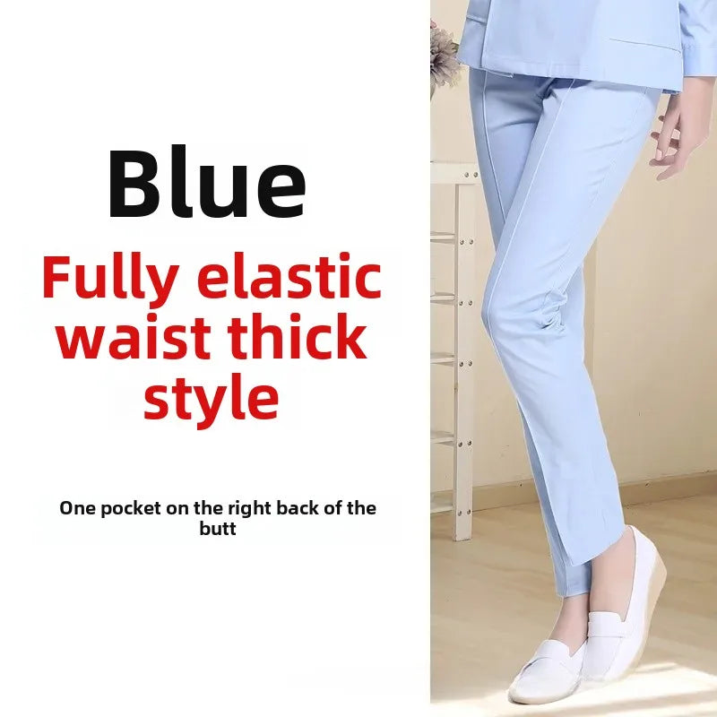 Thickened Work Pants Women's plus Size Elastic Waist Nurse Uniform Blue Doctor Coat White Great for Winter Special Use Clothing
