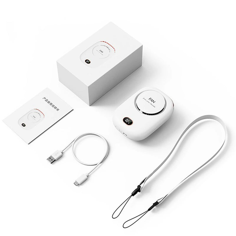 Ventilador portátil de pescoço suspenso, mini ventilador portátil, bateria, USB recarregável, refrigerador de ar de 3 velocidades para viagens ao ar livre, 2000mAh