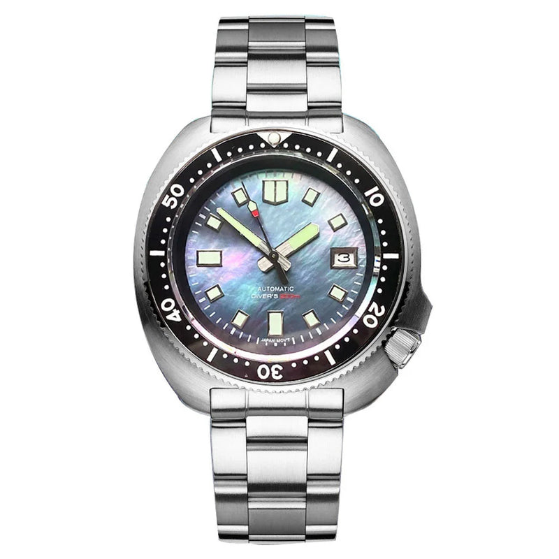Tandorio NH35A Mother of Pearl White Black Dial Automaitc  Mens Watch Captain Mechanical 20Bar Silicone Strap Diving Lume Clock
