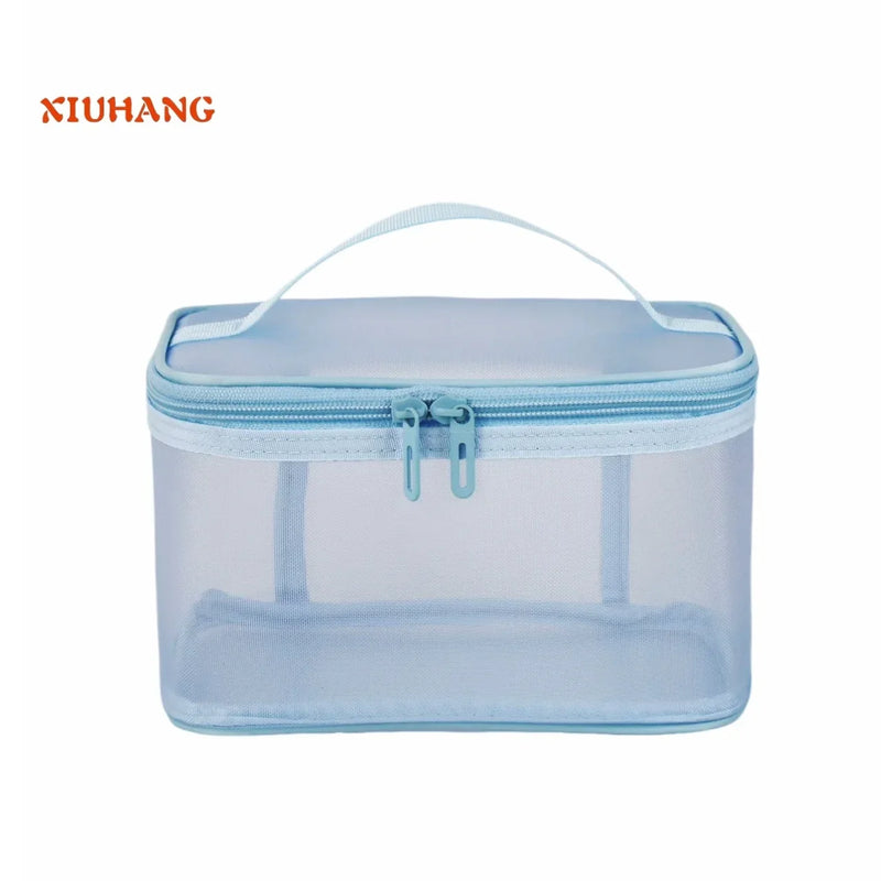 Women's Transparent Mesh Travel Cosmetic Bag Makeup and Toiletries Kit Storage Bag Make Up Organizer Bag