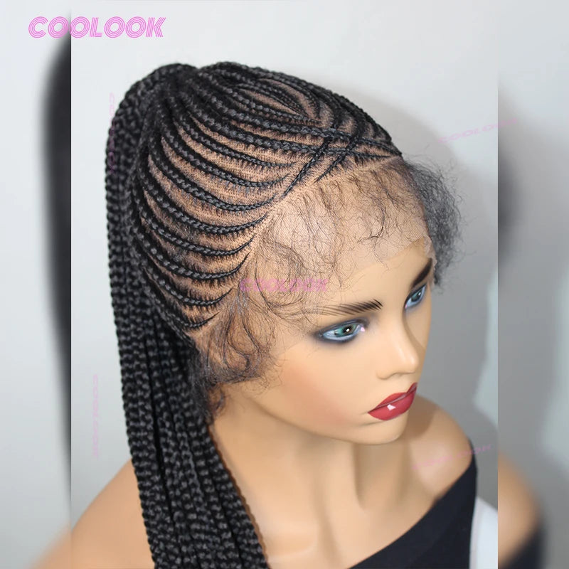 30" High Ponytail Cornrow Braids Lace Wigs Synthetic Braided Wigs For Black Women Full Lace Braided Wig Box Braid Wig