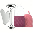 Rolo facial de gelo e conjunto de ferramentas gua sha de aço inoxidável, massageador facial rolo de gelo ferramenta de cuidados com a pele conjunto de beleza ferramenta de contorno de levantamento