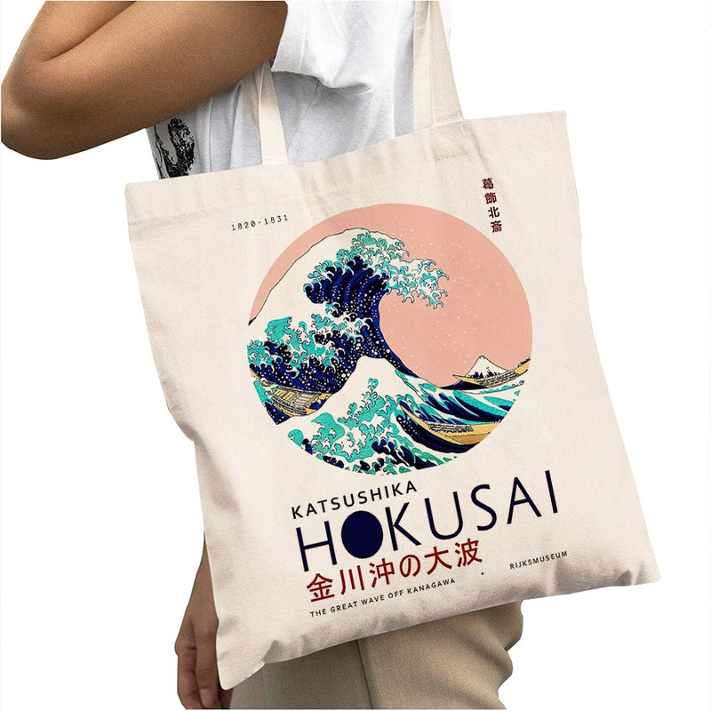 Great Wave Off Kanagawa Large Capacity Shopping Bags Women Shopper Bag Double Print Japanese Artwork Lady Shoulder Tote Handbag