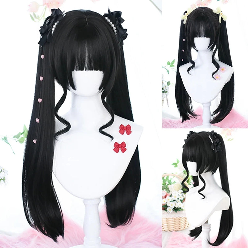 OLACARE  Synthetic Long Straight Lolita Wig with Bang Black Red Two-Tone Cosplay Party Halloween Christmas Wavy Curly Wig