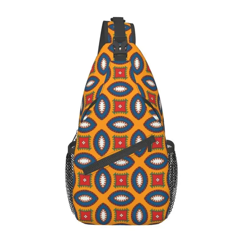 African Kente Cloth Design Sling Bag for Traveling Traditional Africa Ethnic Pattern Chest Crossbody Backpack Shoulder Daypack