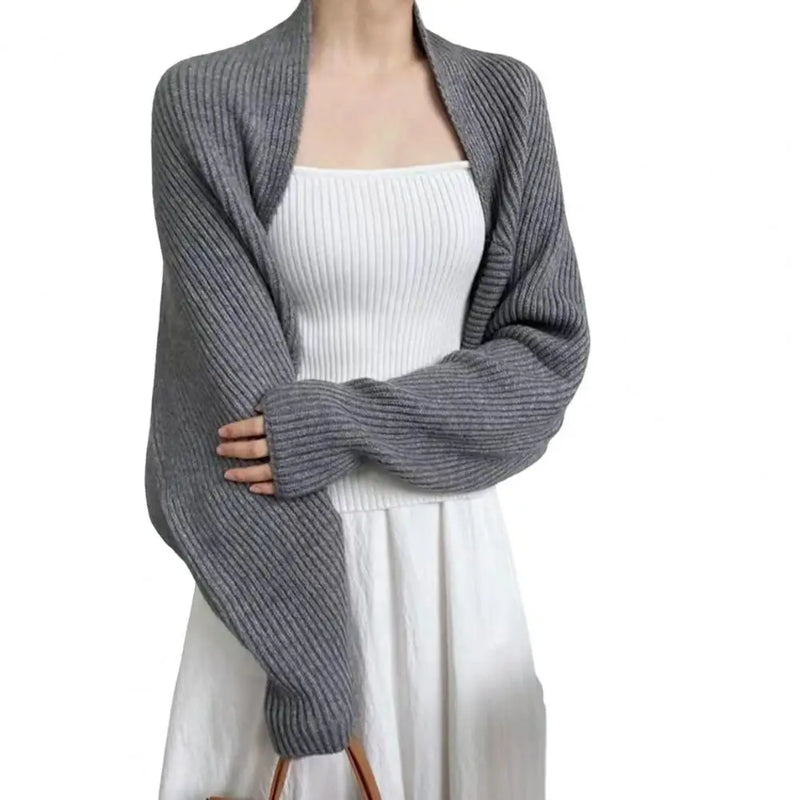 Women Knitting Coat Short Style Shawl Coat Knitted Cardigan Shawl Loose Bat Sleeves Solid Color Autumn Winter Wear