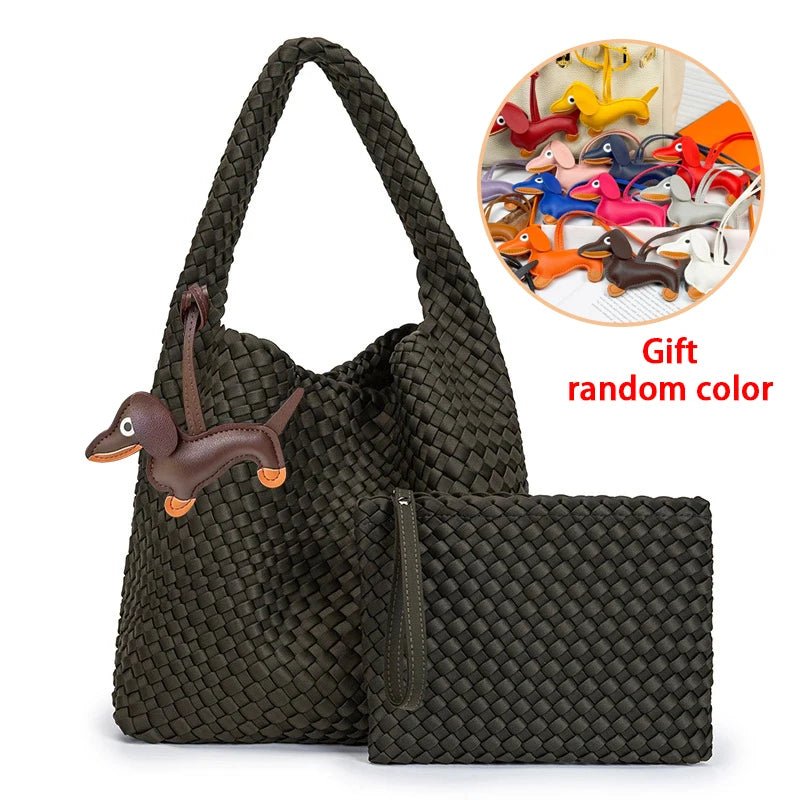 High Quality Handmade Woven Bags Ladies Neoprene Top-handle Shoulder Bag Travel Shopper Hobo Tote Bag with Purses for Women