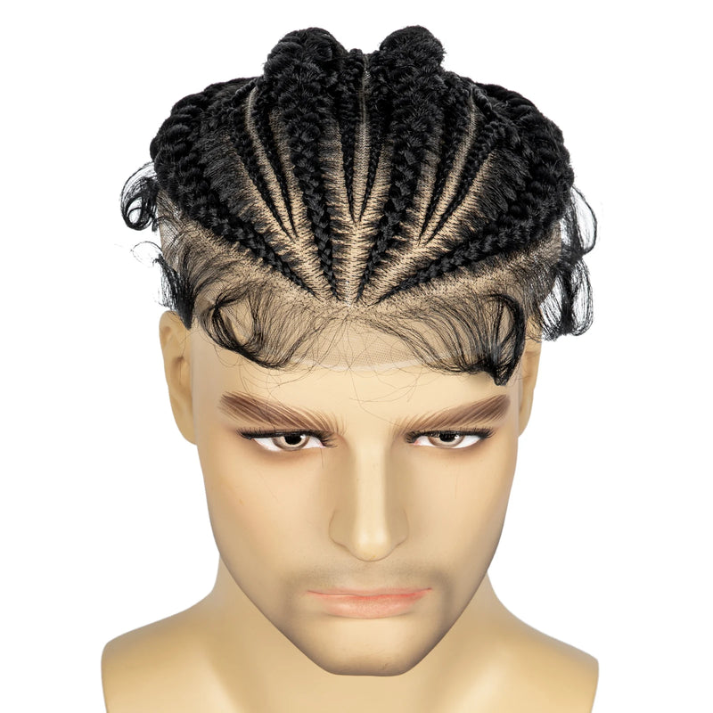 Men's Toupee Hair HD Full Lace Male Hairpieces with Cornrow Braids White Hair Reaplcement Synthetic Short Hair Topper for Men