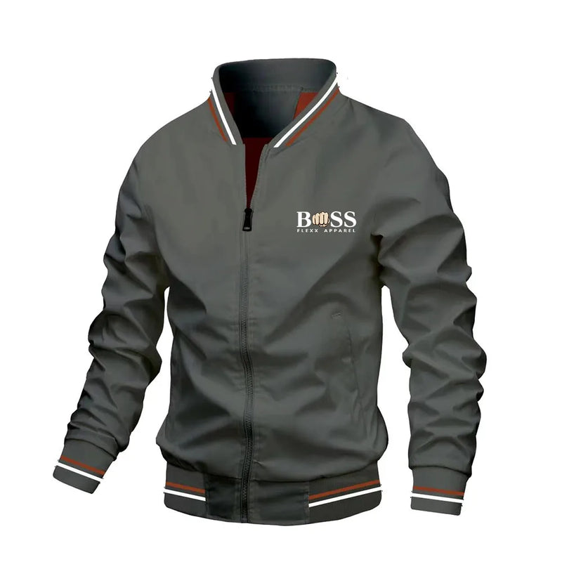 Spring and Autumn Men's School style striped jacket, outdoor jogging windproof coat, multi-pocket zipper basic men's style