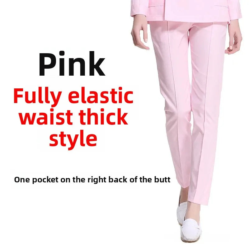Thickened Work Pants Women's plus Size Elastic Waist Nurse Uniform Blue Doctor Coat White Great for Winter Special Use Clothing