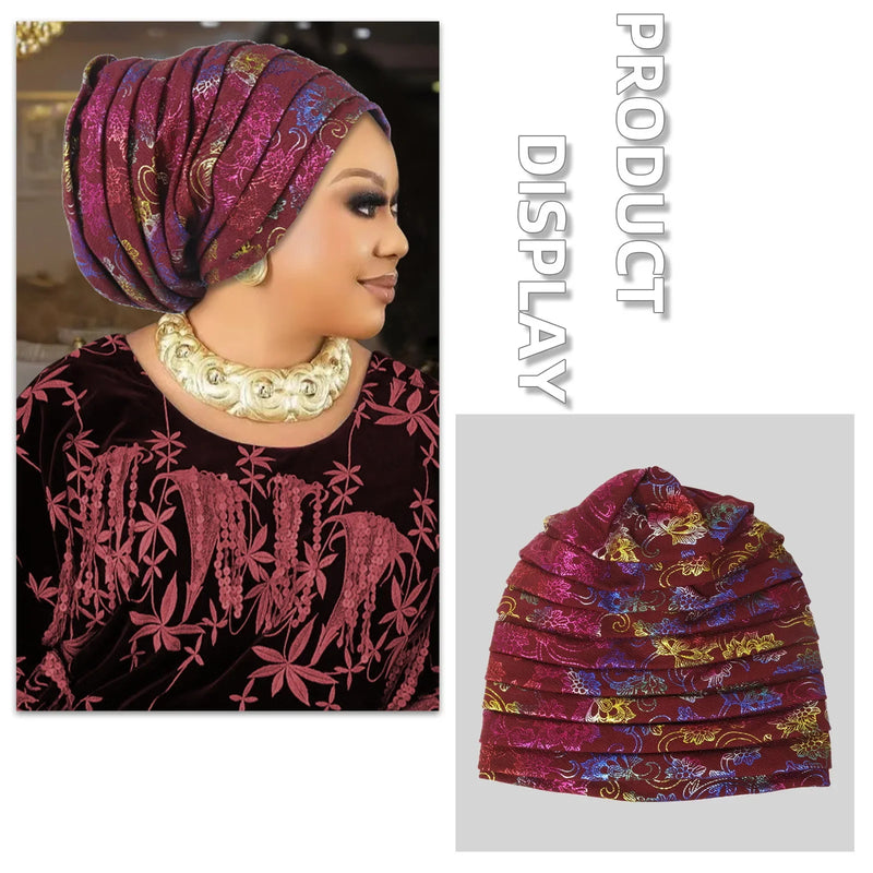 Fashion Wedding Geles African Headtie Auto Gele Turbans for Women Fabric Muslim Headwear Headpiece Female Head Wraps