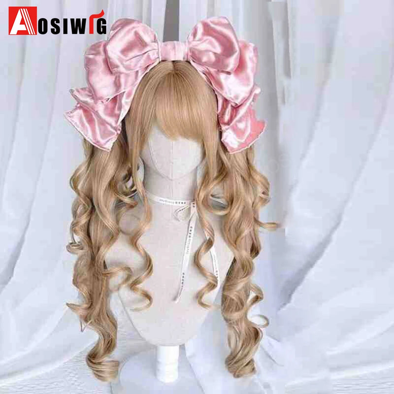 33Inch Synthetic Big wave long curly hair Milk Tea Green Lolita Wigs For Women Cosplay Wig With Bangs Halloween Daily Cosplay Us