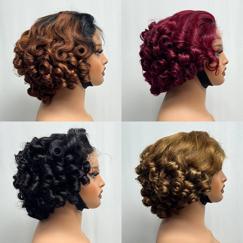 250% Density Bob Wigs Loose Bouncy Curly 4x4 Transparent Lace Closure Frontal Wigs Side Part Loose Texture 100% Human Hair Wig