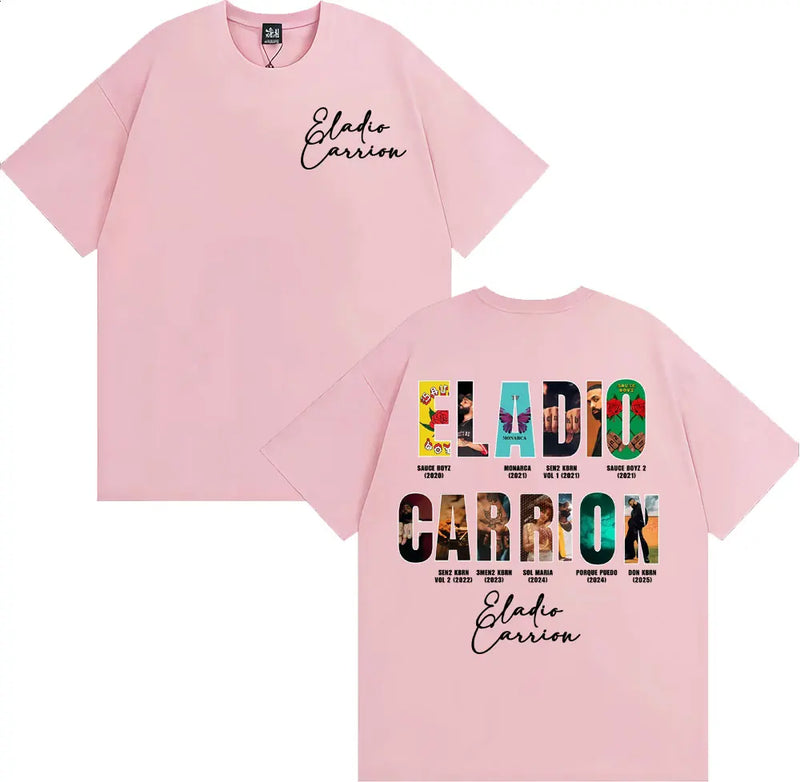 Rapper Eladio Carrion Album Cover 2025 Tour T Shirt Men Women Vintage 90s Hip Hop Street T-shirts Casual Loose Oversized T-shirt
