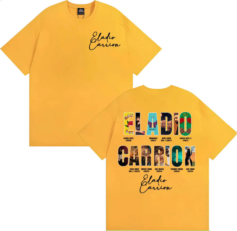 Rapper Eladio Carrion Album Cover 2025 Tour T Shirt Men Women Vintage 90s Hip Hop Street T-shirts Casual Loose Oversized T-shirt