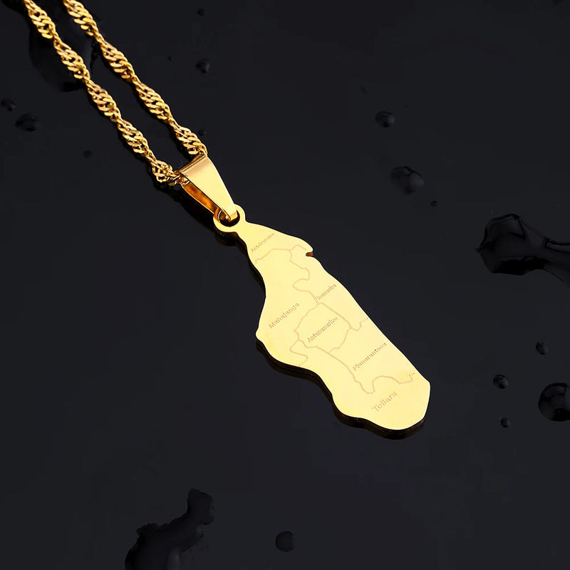 Fashion Madagascar Map City Pendant Necklace Stainless Steel African Men Women Ethnic Map Jewelry Gift