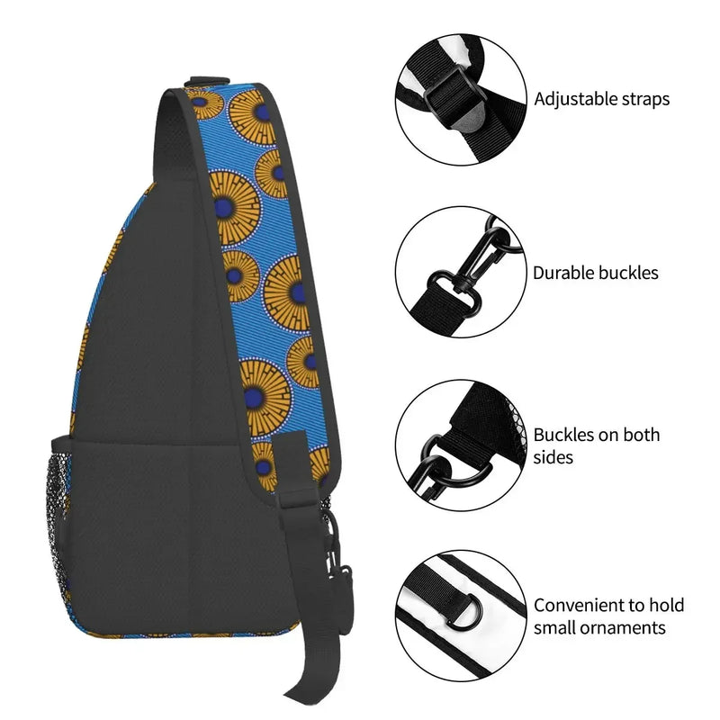 African Wax Print Ethnic Sling Bags Chest Crossbody Shoulder Sling Backpack Outdoor Sports Daypacks Printed School Bags