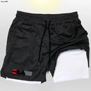 Shorts corrida secagem rápida para homens, esportes de ginástica, ao ar livre, treino, fitness, jogging, calças curtas, 2 em 1, verão
