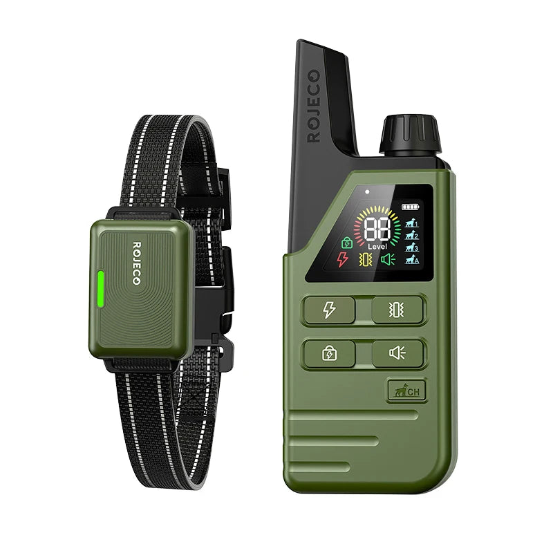 RoJECO Coleira elétrica para treinamento de cães IPX7 à prova d'água coleira para parar de latidos de cães com controle remoto recarregável dispositivo anti-latidos