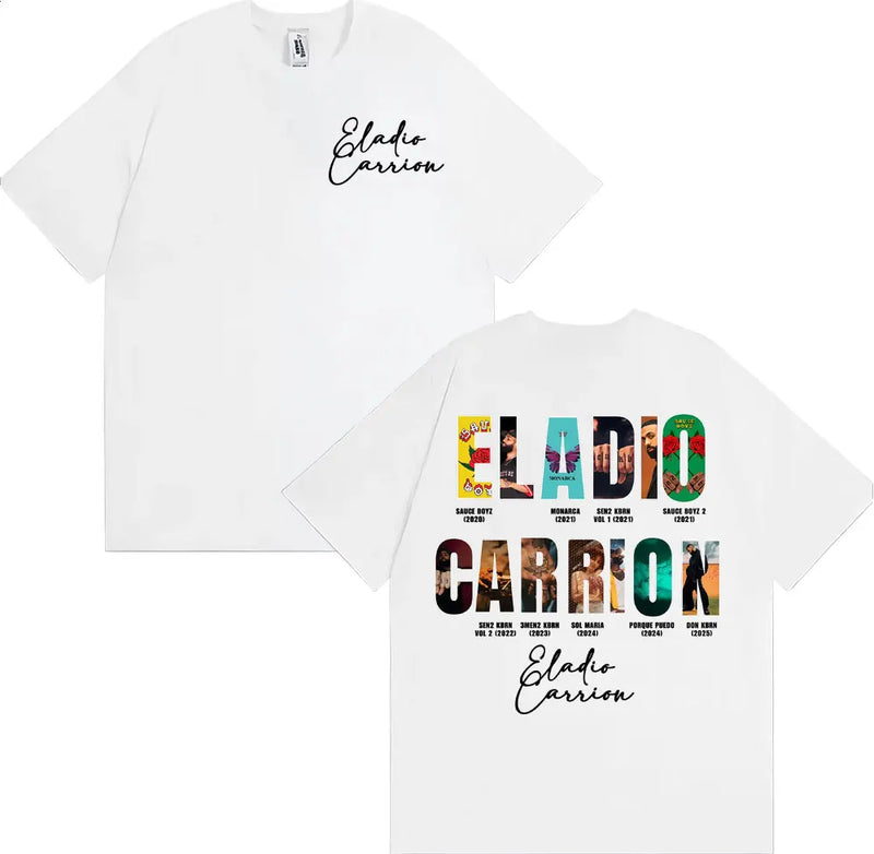 Rapper Eladio Carrion Album Cover 2025 Tour T Shirt Men Women Vintage 90s Hip Hop Street T-shirts Casual Loose Oversized T-shirt
