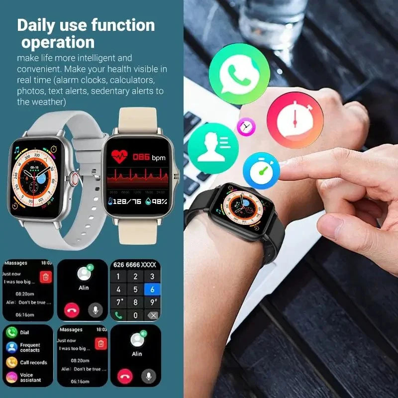 Android Phone Smart Watch para homens e mulheres, 1,44 "tela colorida, Bluetooth Call, oxigênio no sangue, monitoramento de pressão, 2024