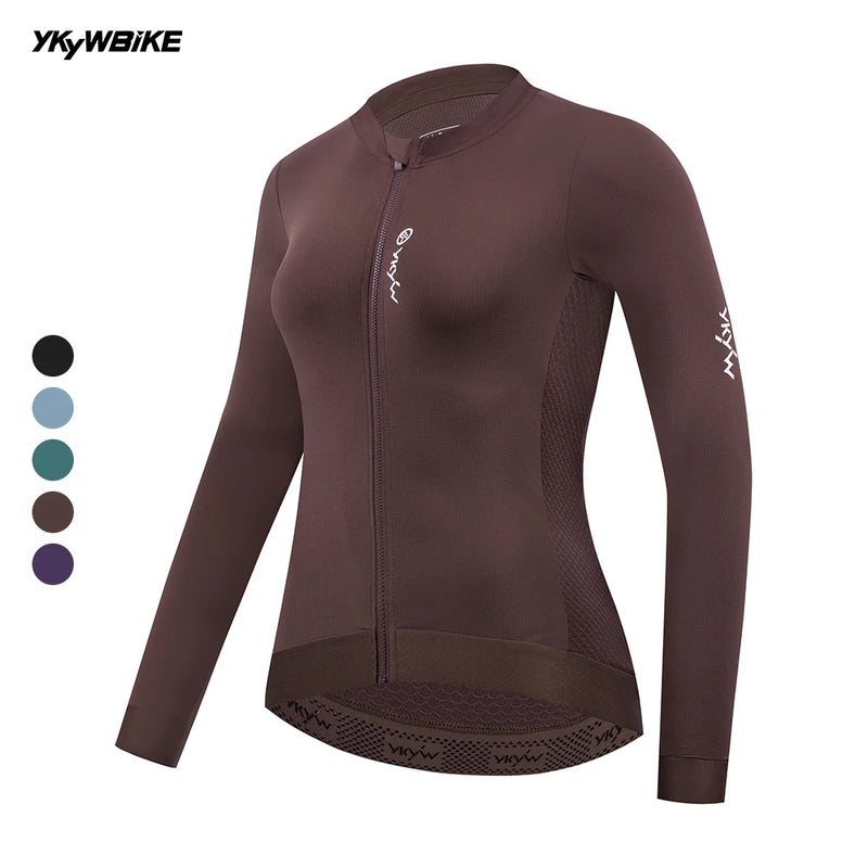 Ykywbike 2025 camisa de ciclismo feminina primavera bicicleta estrada manga longa primavera outono roupas ciclismo magro equitação camisa longa