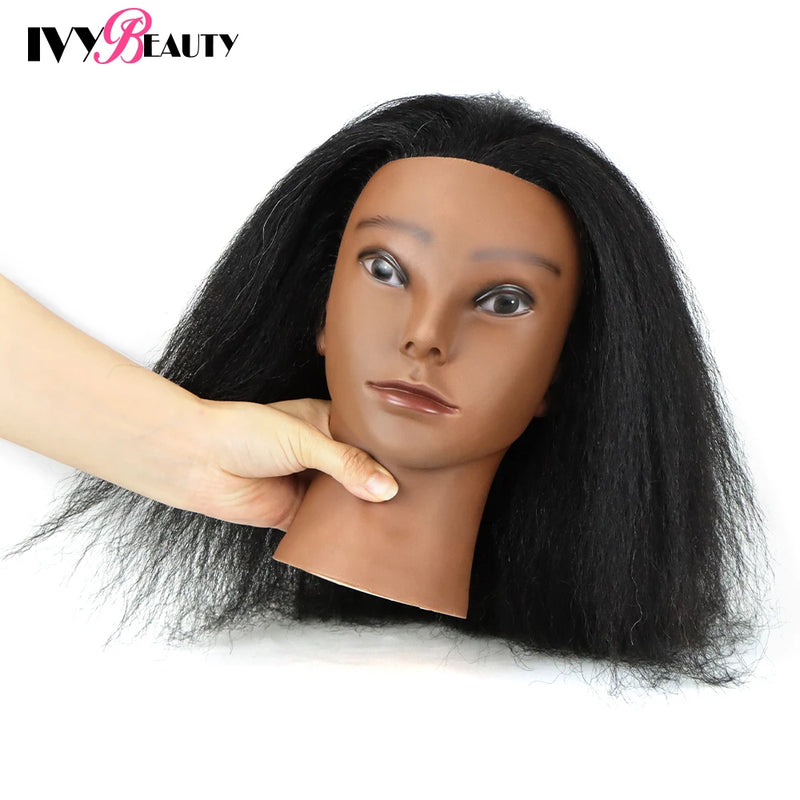 African American Mannequin Head With 100% Real Human Hair 16inch Hairdresser Training Manikin Head For Practice Styling Braiding