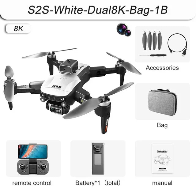 S2S Mini Drone 4k 8K HD Câmera para evitar obstáculos Fotografia aérea Motor sem escova Dobrável Rc Quadcopter Brinquedo infantil