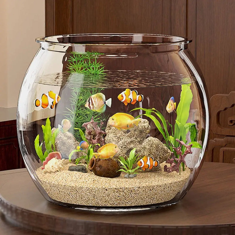 Ultra Clear Round Fish Bowl Plastic Household Fish Viewing Tank Decorative Shatterproof Desktop Small Aquarium