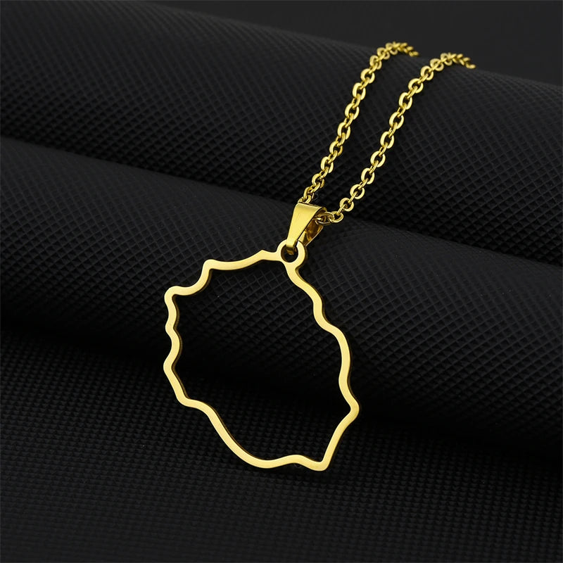 Fashion Reunion Island Map Pendant Necklace Stainless Steel For Women Girls Gold Silver Color Charm Female Choker Jewelry